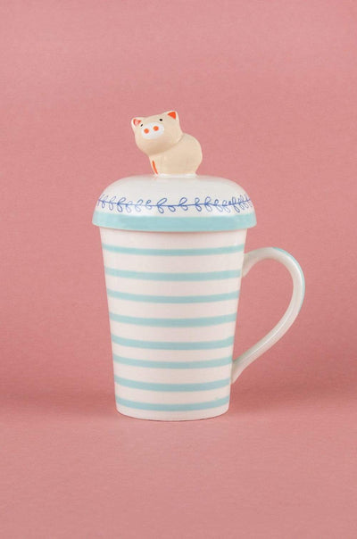 Striped Pig Handpainted Mug with Lid - The Wishing Chair