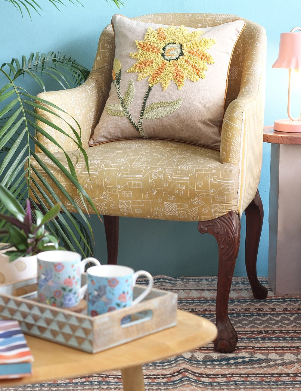 Sunflower Fields Embroidered Cushion Cover - The Wishing Chair