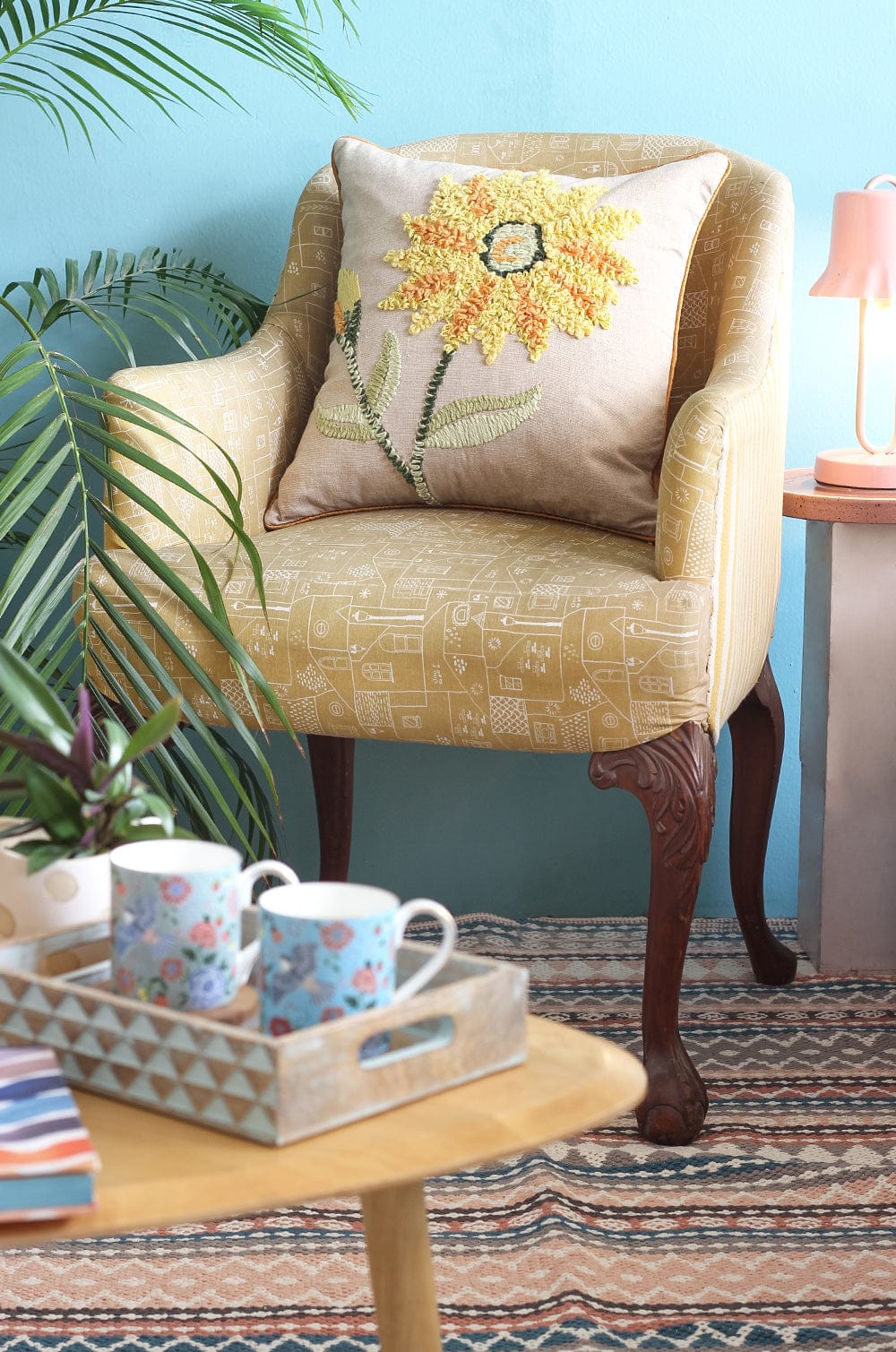 Sunflower Fields Embroidered Cushion Cover - The Wishing Chair