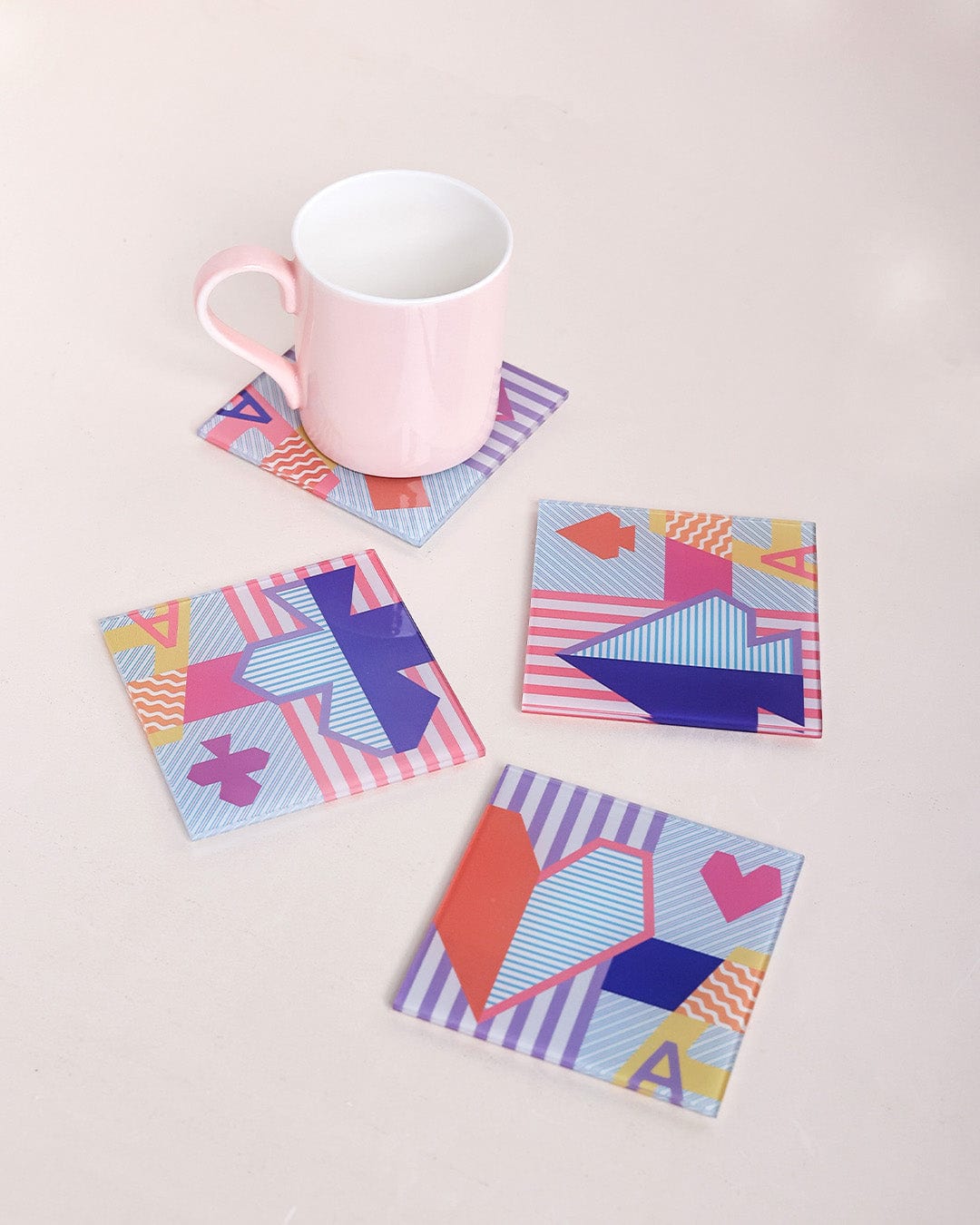 Ace Toughened Glass Coasters - Set of 4 - Pink