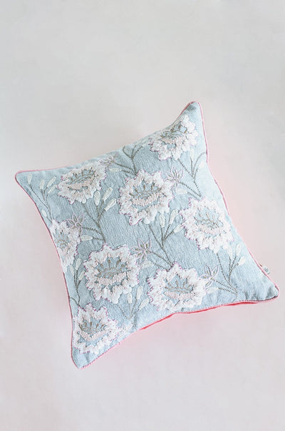 Alice Hand Embroidered Cushion Cover- Sky Blue