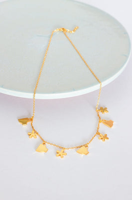 Alice's Tea Party Gold Plated Charm Necklace