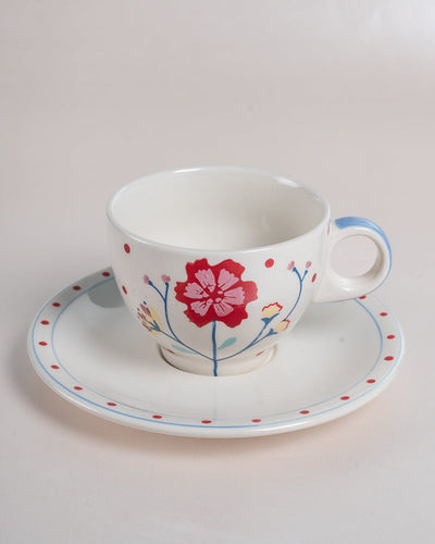 Arunya Handpainted Ceramic Teacup & Saucer -Set of 4