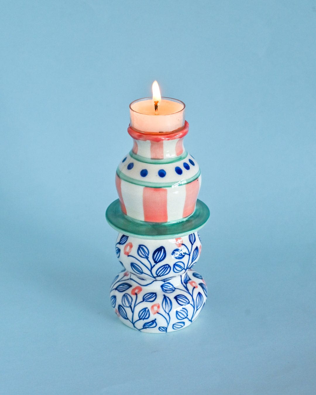 Azure Garden Handpainted Candle Holder