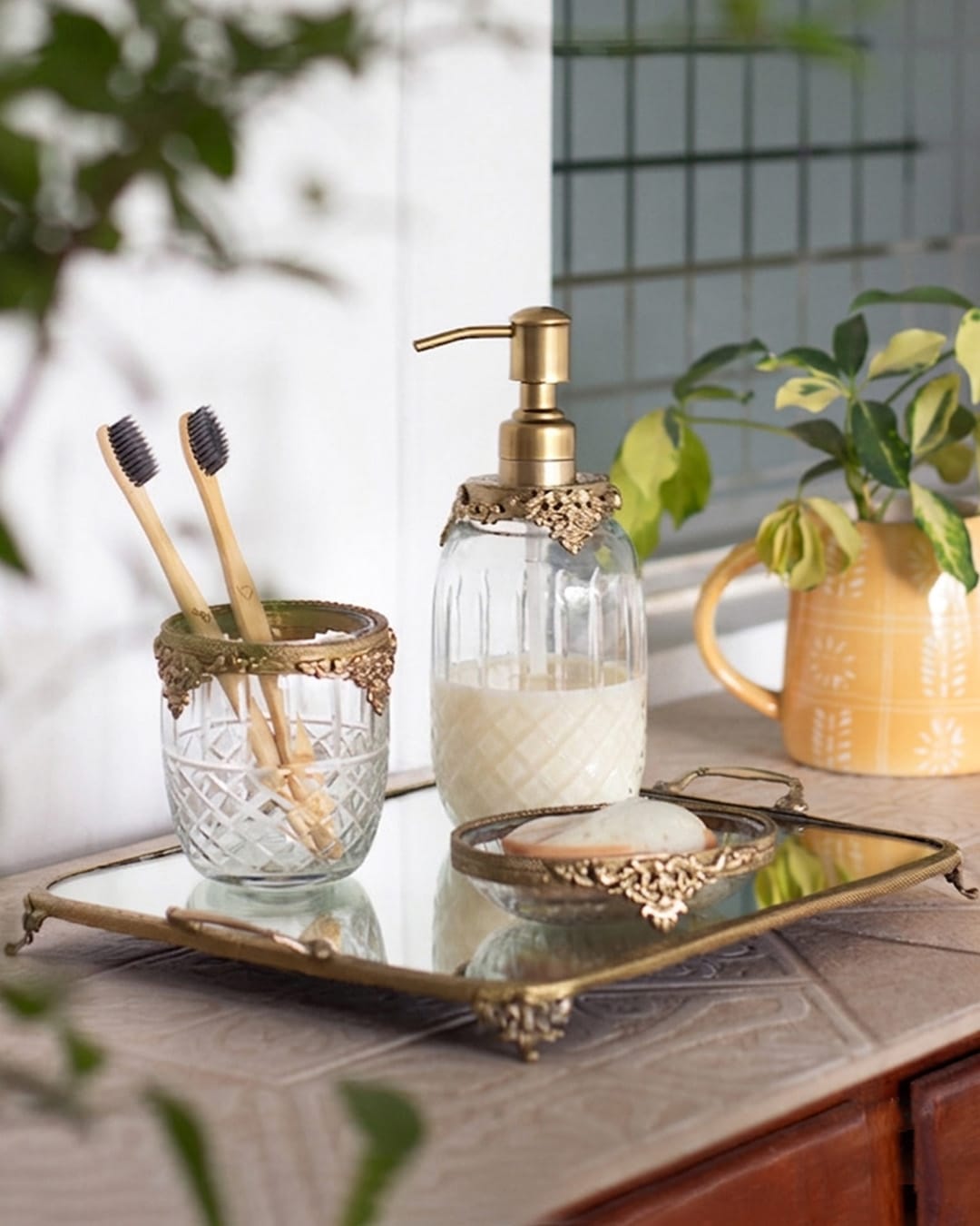 bathware Hearth Brass & Glass Dispenser