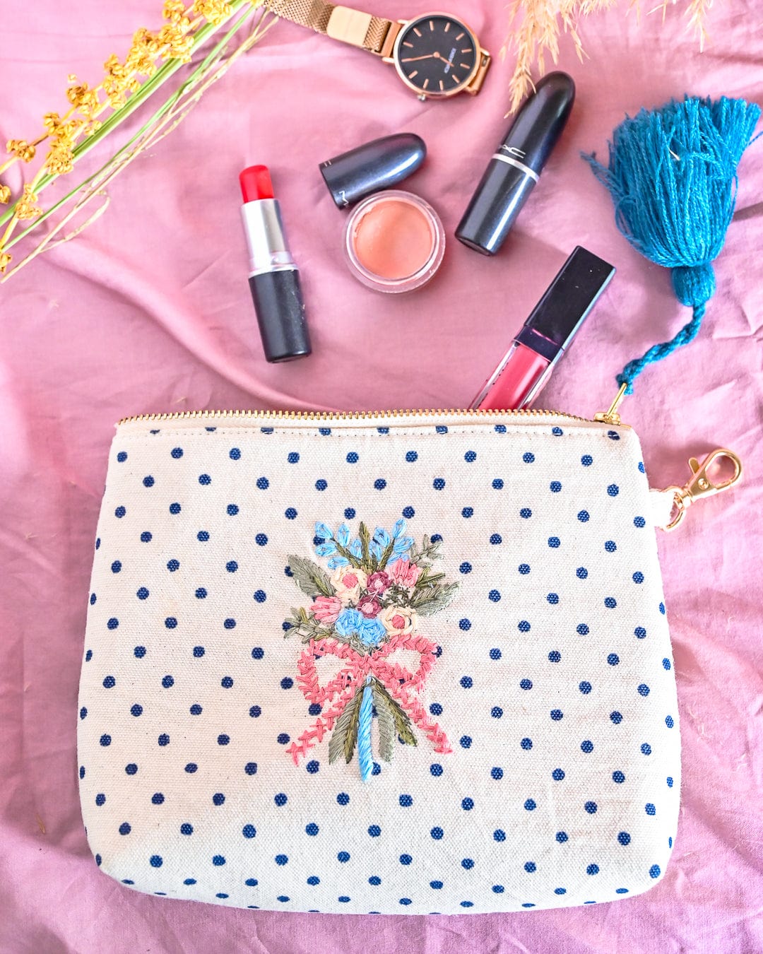 Belle Fleur Embroidered Pouch