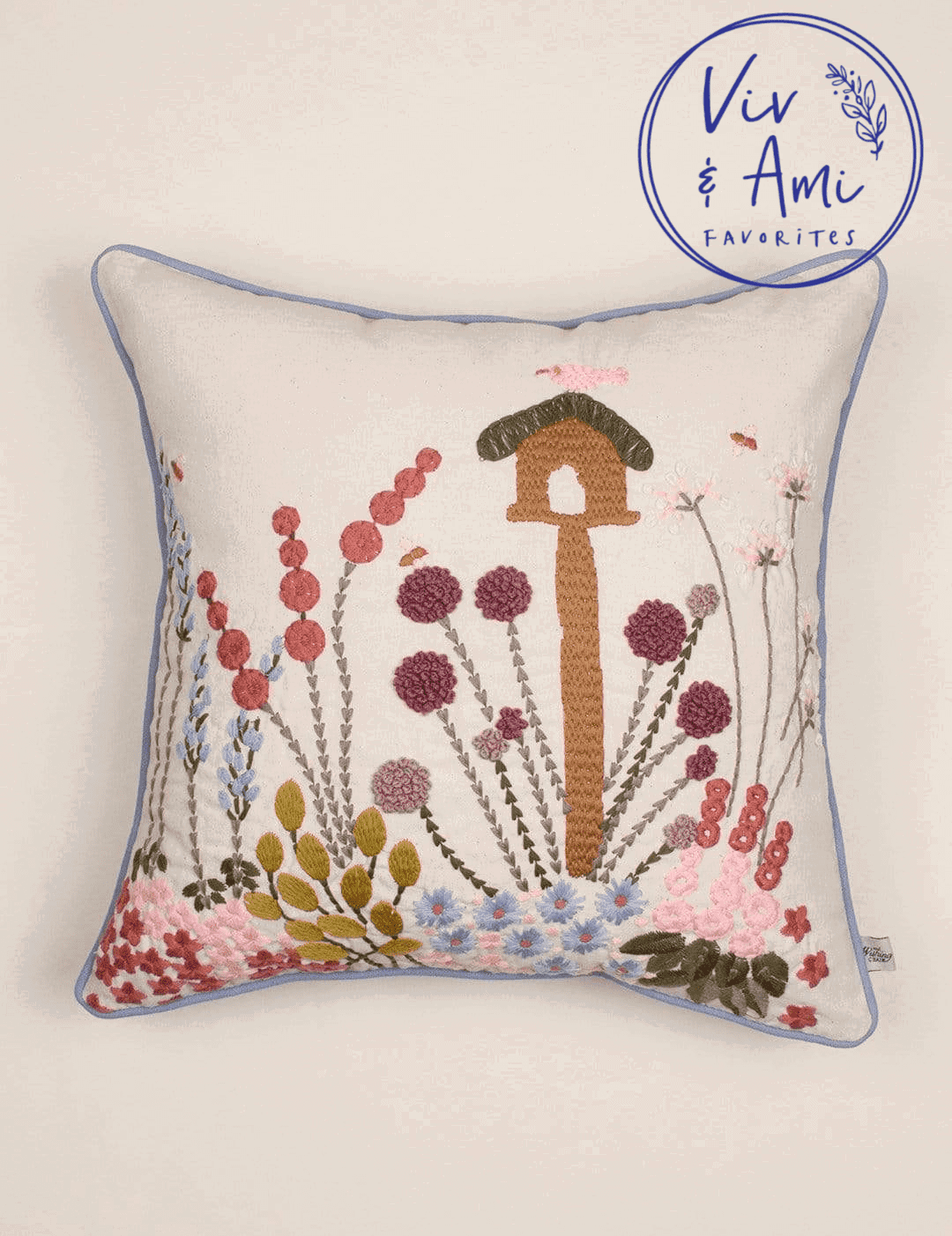 Birdie Feeder Embroidered Cushion Cover