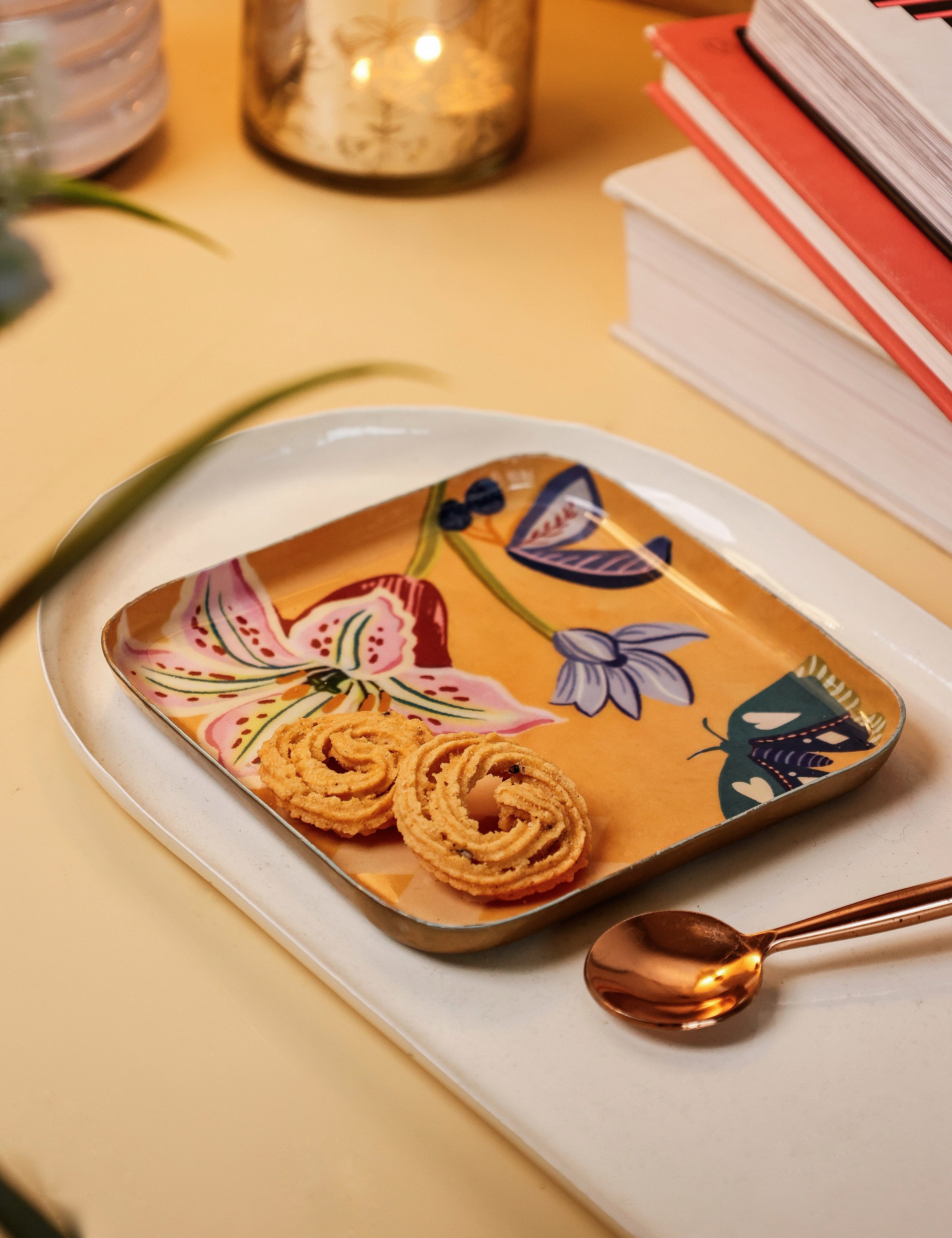 Bloom Room Metal Square Platter - Yellow