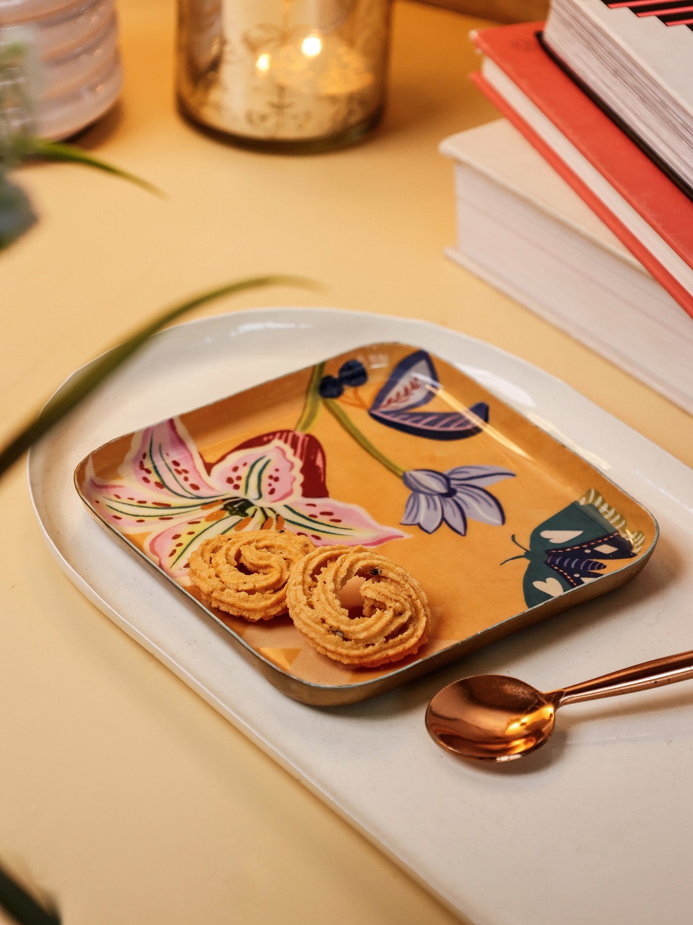 Bloom Room Metal Square Platter - Yellow