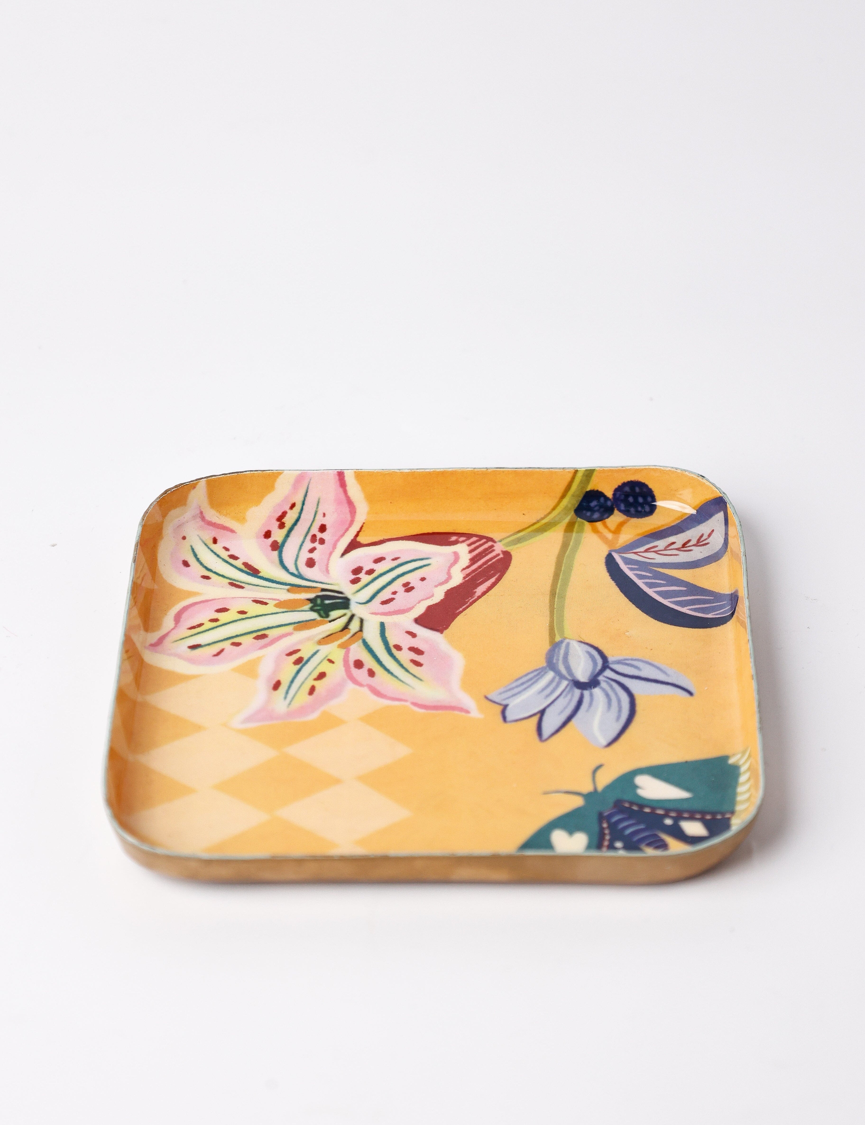 Bloom Room Metal Square Platter - Yellow