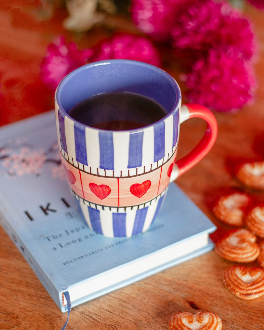 Blue Hearts Handpainted Ceramic Mug