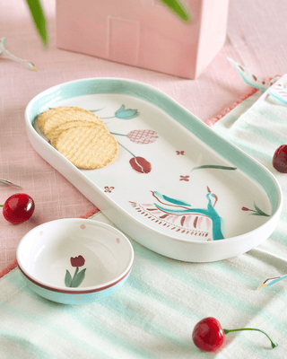 Bowl Skylark Handpainted Ceramic Oval Platter & Nutbowl