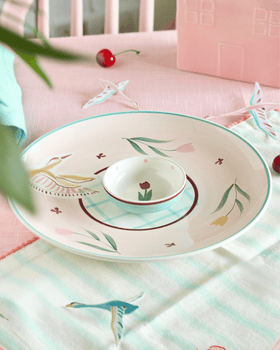 Bowl Skylark Handpainted Ceramic Round Plate & Nutbowl