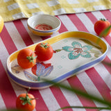 Bowl Stripe & Stem Handpainted Ceramic Oval Platter & Nutbowl
