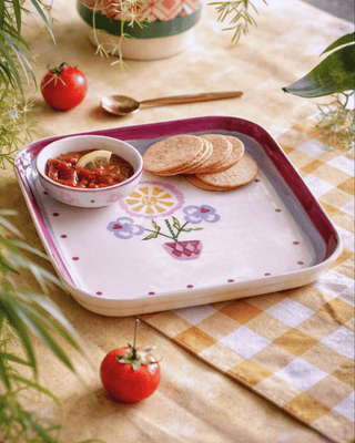 Bowl Sundrop Handpainted Ceramic Square Platter & Nutbowl