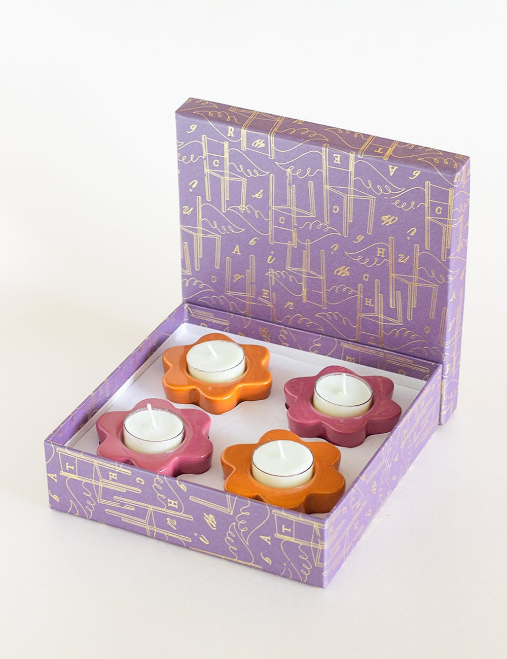 Candle Daisy Wheel Ceramic Tealight Holder - Set of 4