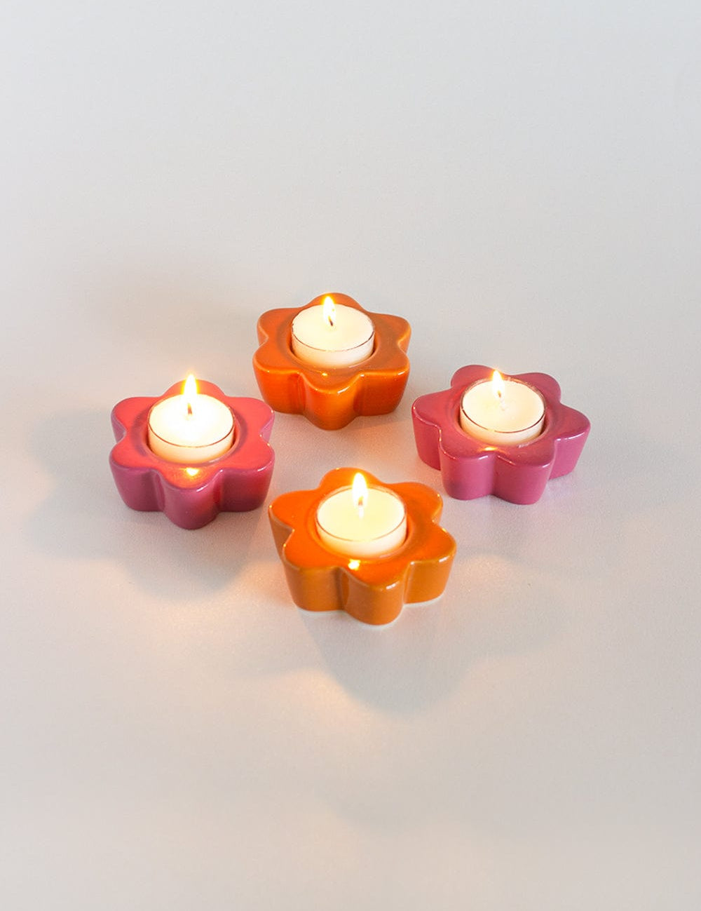 Candle Daisy Wheel Ceramic Tealight Holder - Set of 4