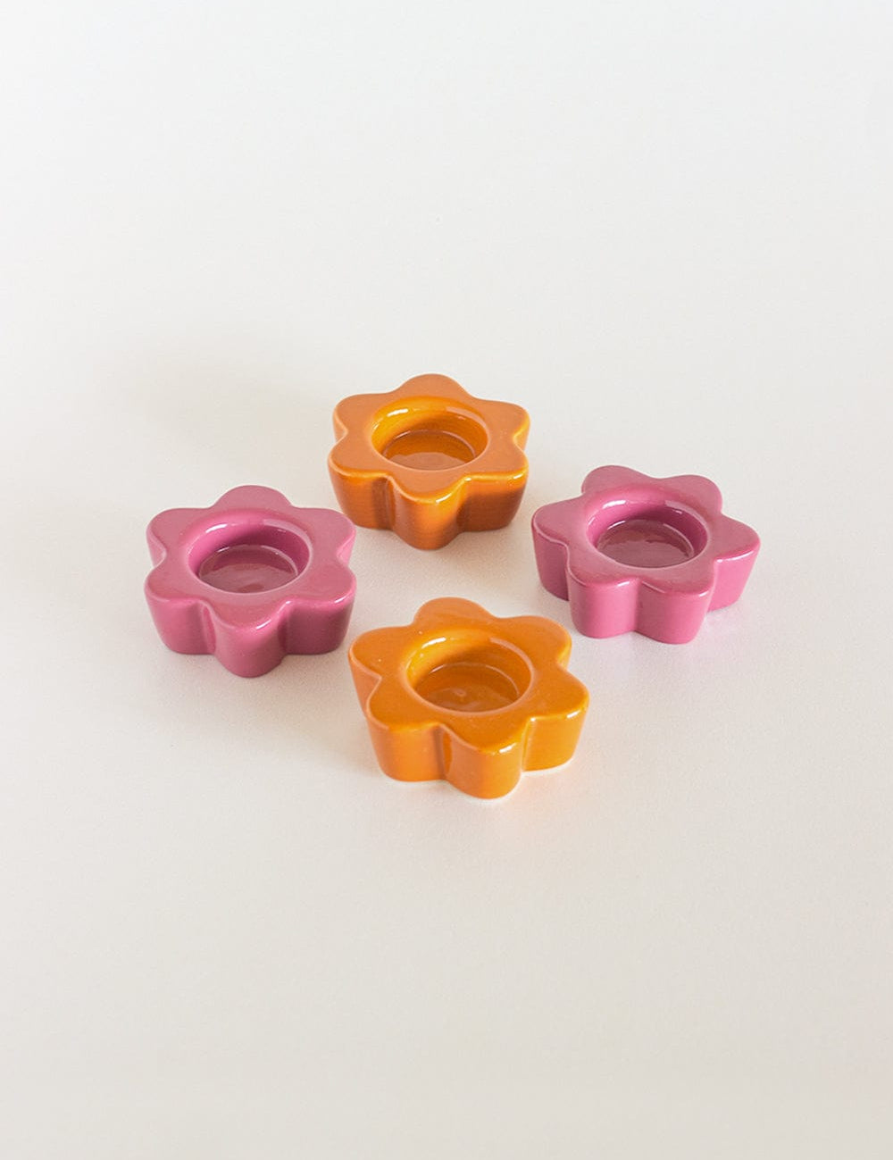 Candle Daisy Wheel Ceramic Tealight Holder - Set of 4