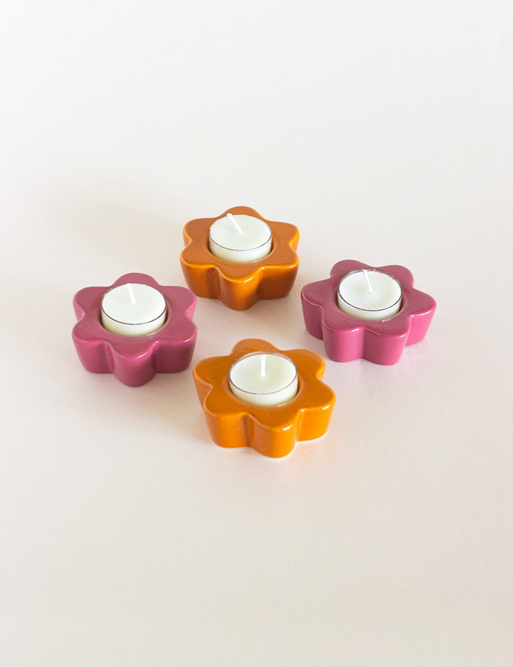 Candle Daisy Wheel Ceramic Tealight Holder - Set of 4