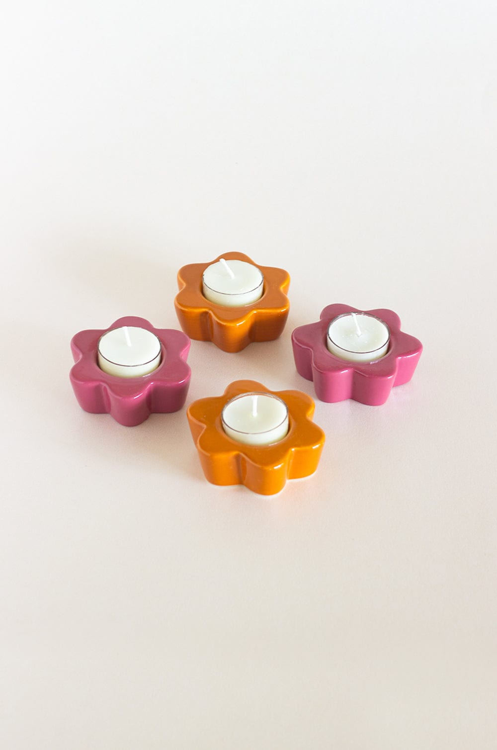 Candle Daisy Wheel Ceramic Tealight Holder - Set of 4
