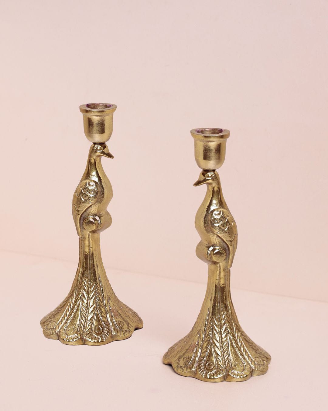 Candle Peacock Metal Candle Holders - Set of 2