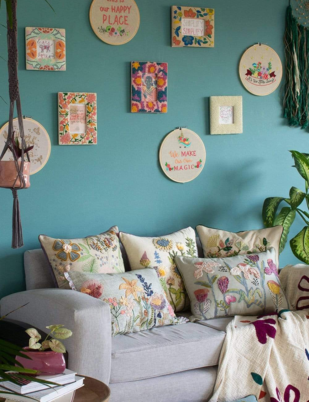 Carnation Embroidered Cushion Cover