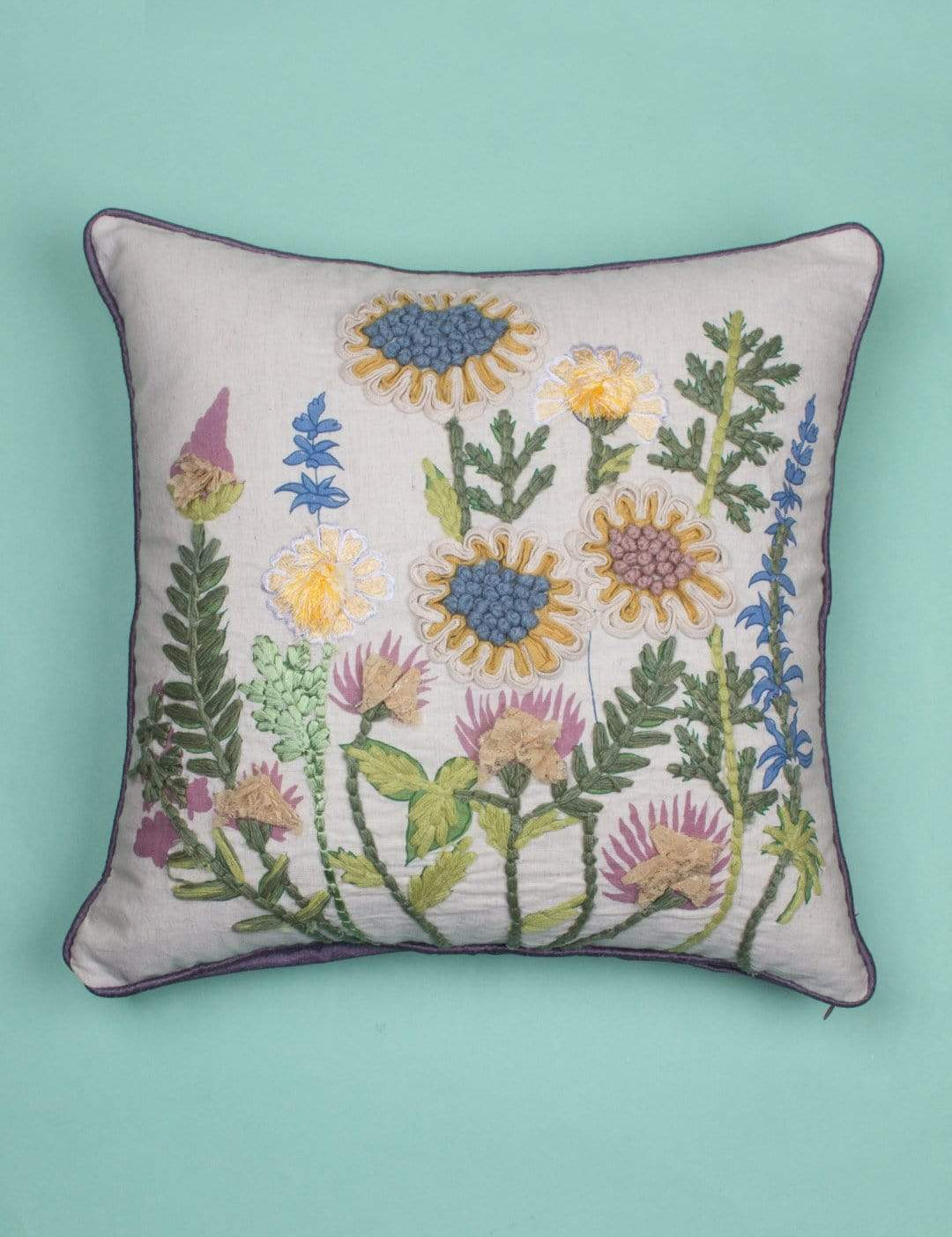 Carnation Embroidered Cushion Cover