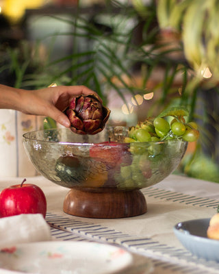 Champagne Fiesta Serving Glass Bowl with Wooden base