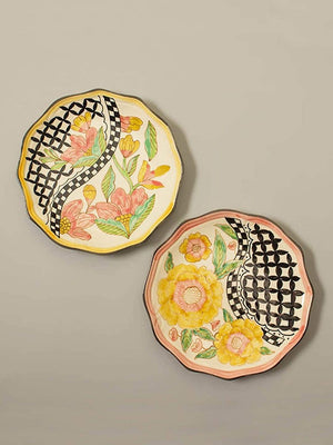 Checkered Pattern Wall Plates - Set Of 2