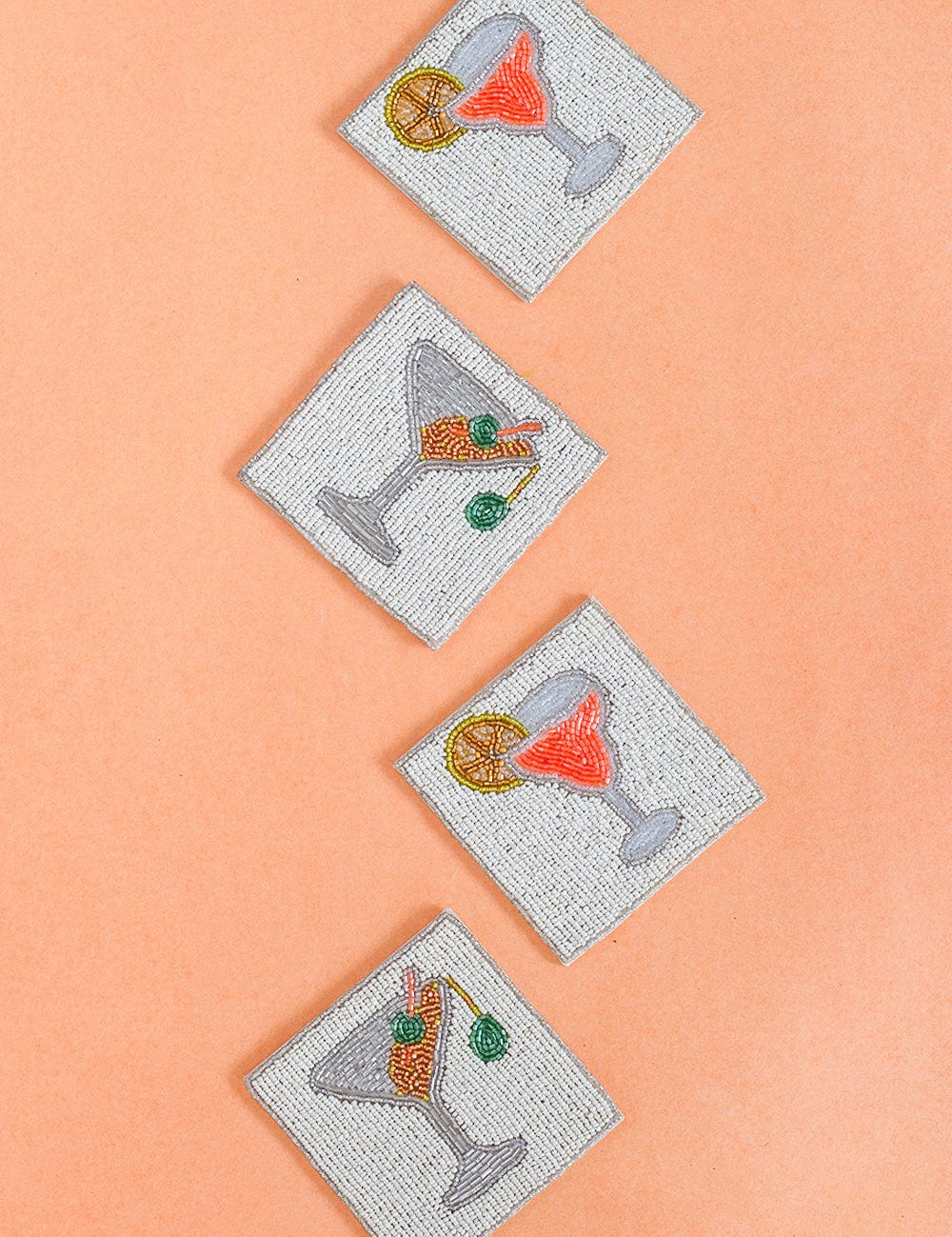 Cheers Hand Embroidery Beaded Coasters -Set of 4