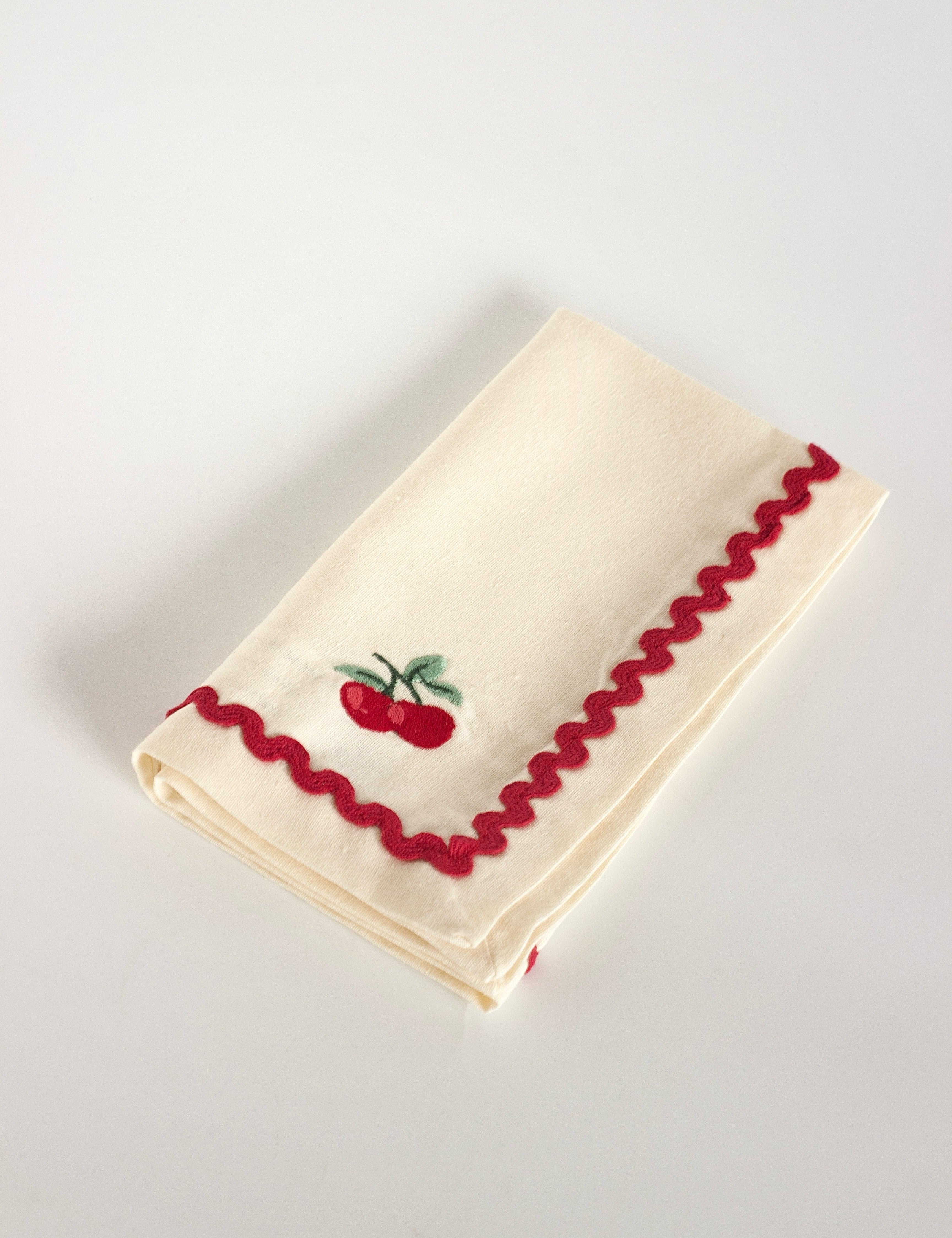 Cherry Crush Embroidered Napkins - Set of 6 | The Wishing Chair