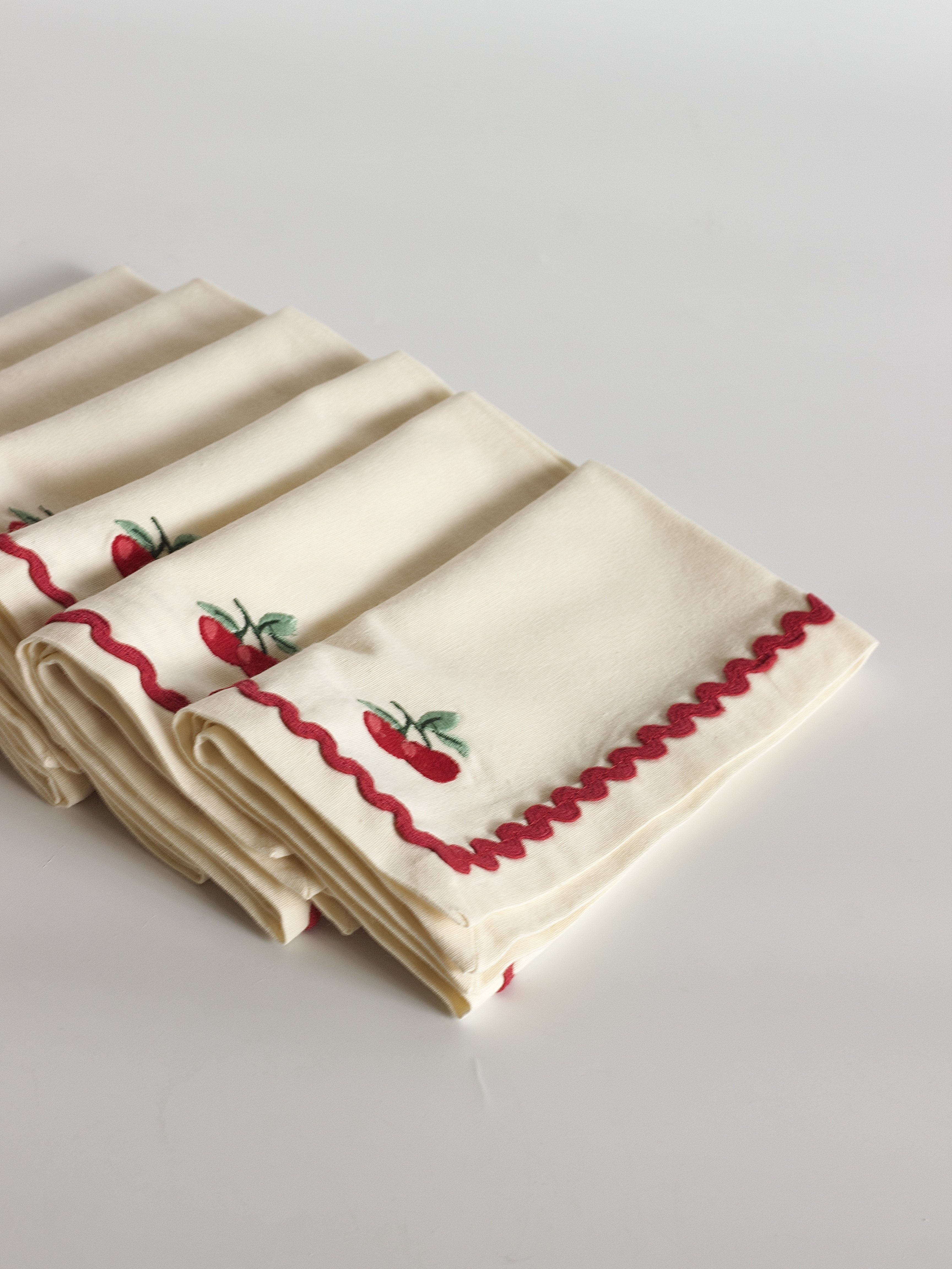 Cherry Crush Embroidered Napkins - Set of 6 | The Wishing Chair