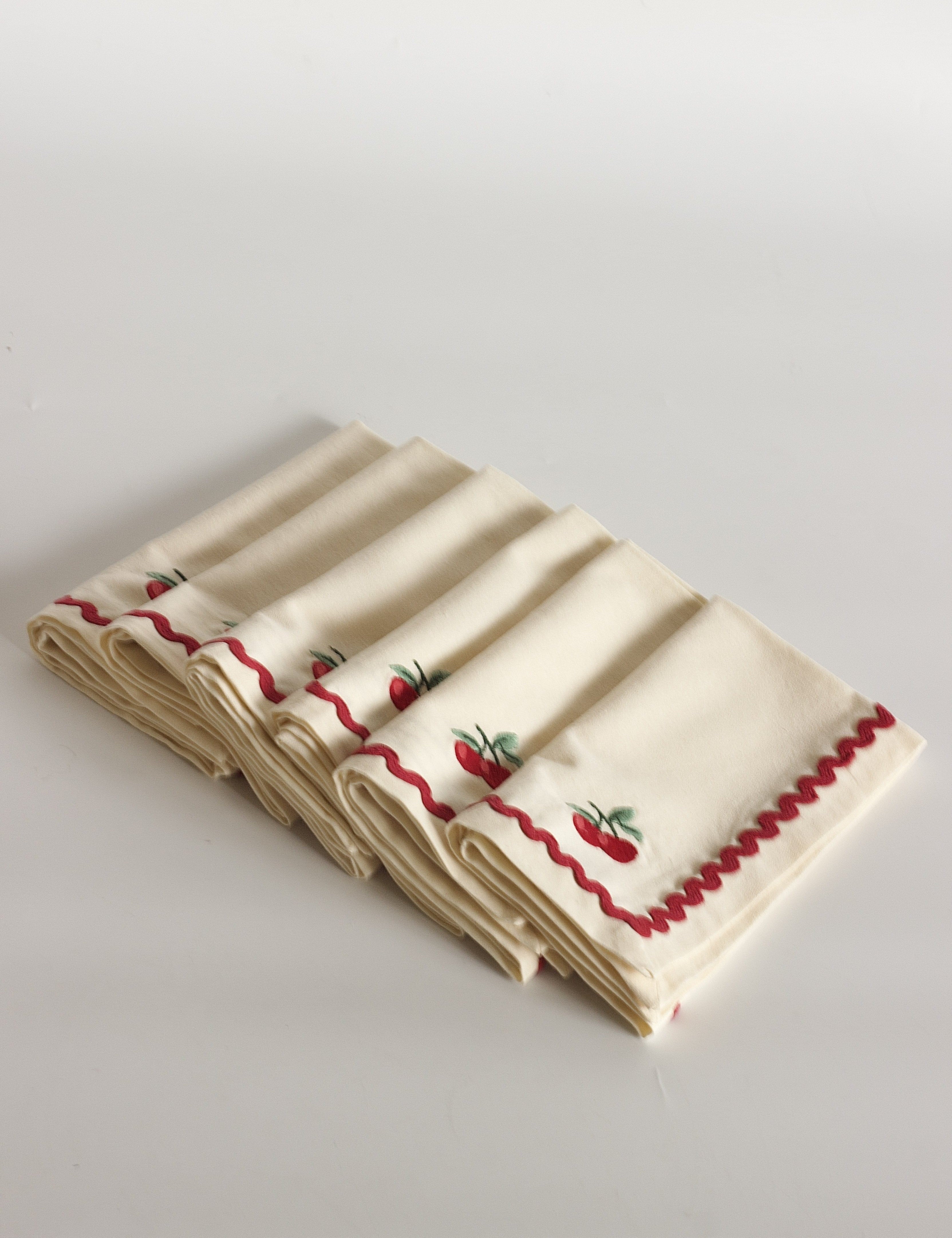 Cherry Crush Embroidered Napkins - Set of 6 | The Wishing Chair