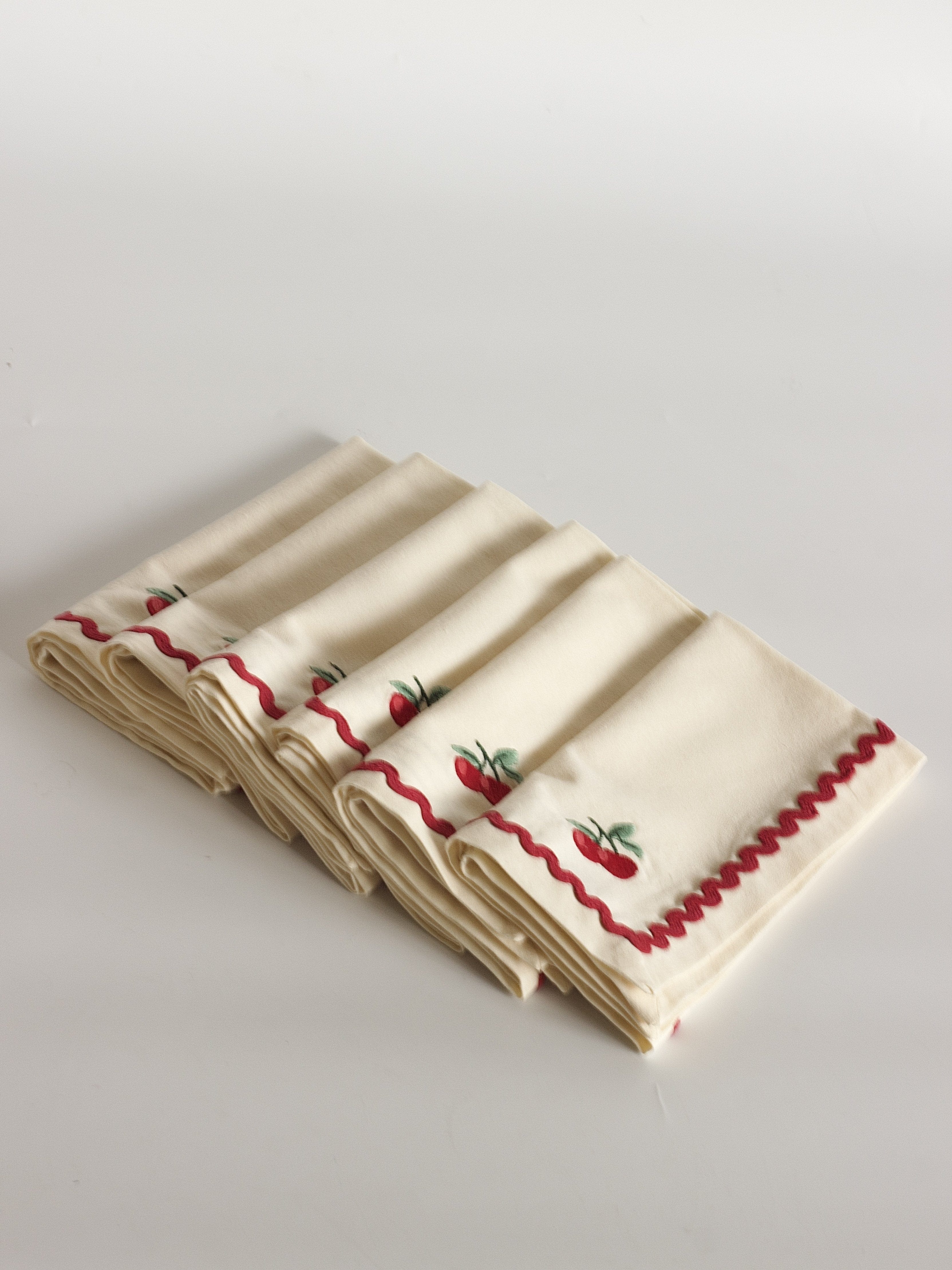 Cherry Crush Embroidered Napkins - Set of 6 | The Wishing Chair