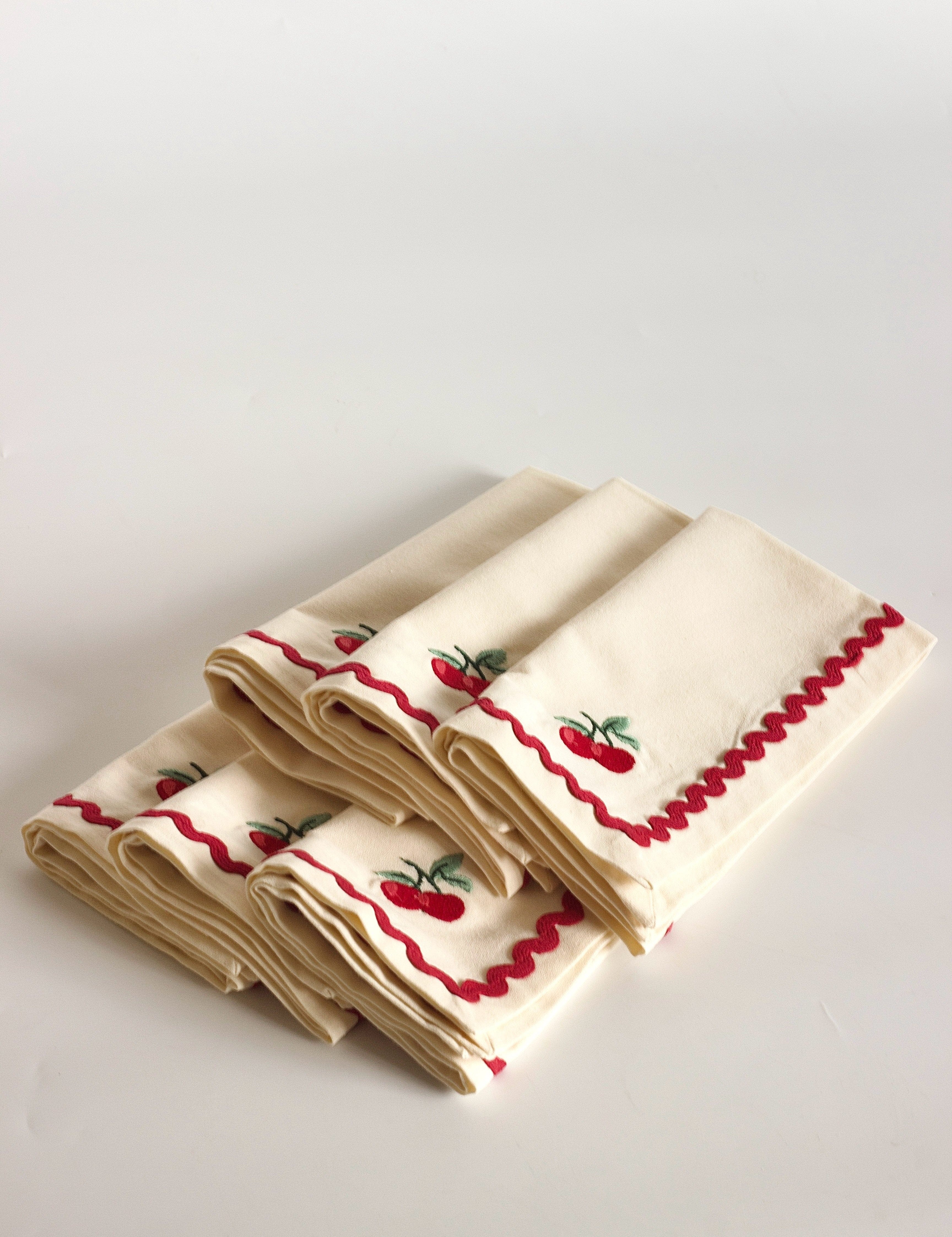 Cherry Crush Embroidered Napkins - Set of 6 | The Wishing Chair