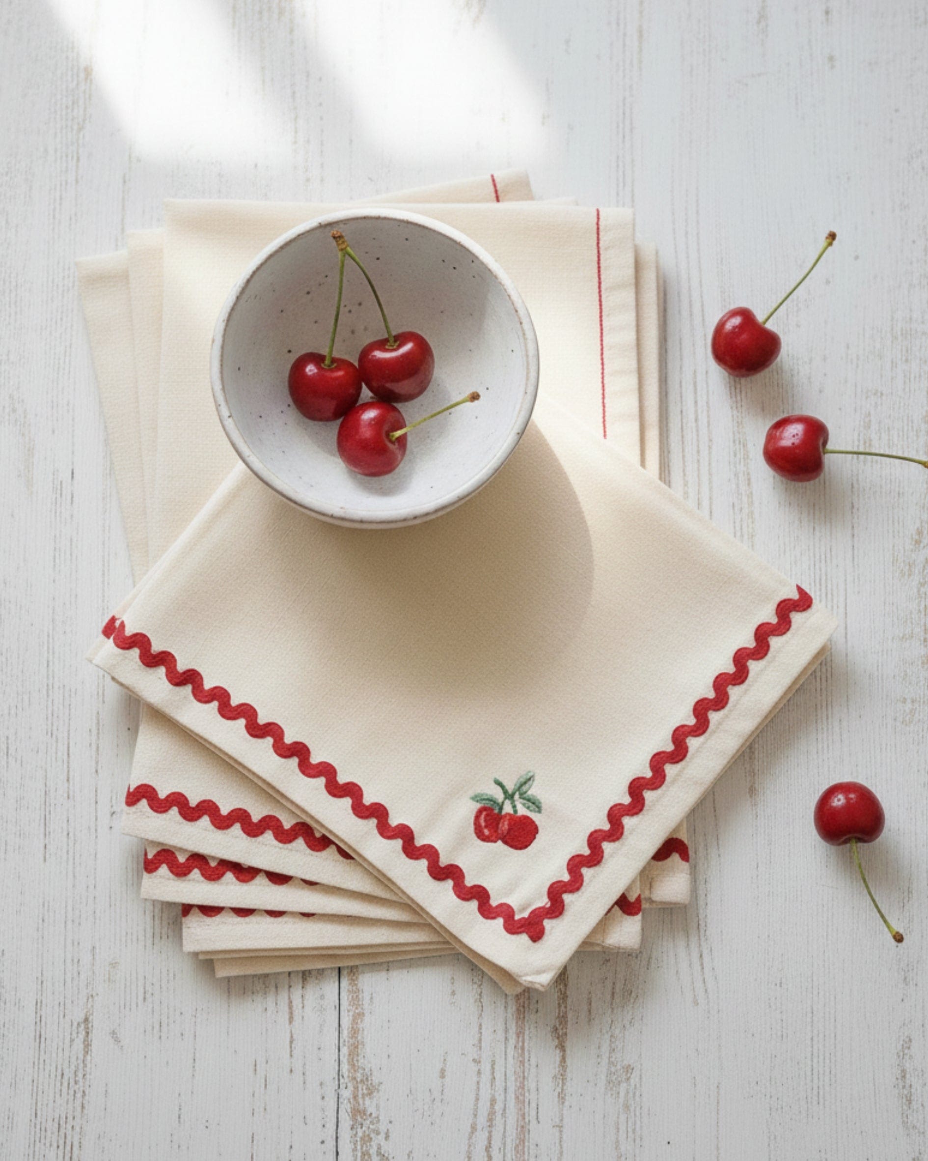Cherry Crush Embroidered Napkins - Set of 6 | The Wishing Chair