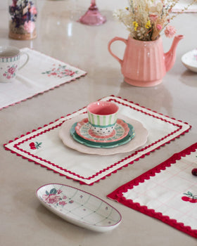 Cherry Crush Embroidered Placemats - Set of 6
