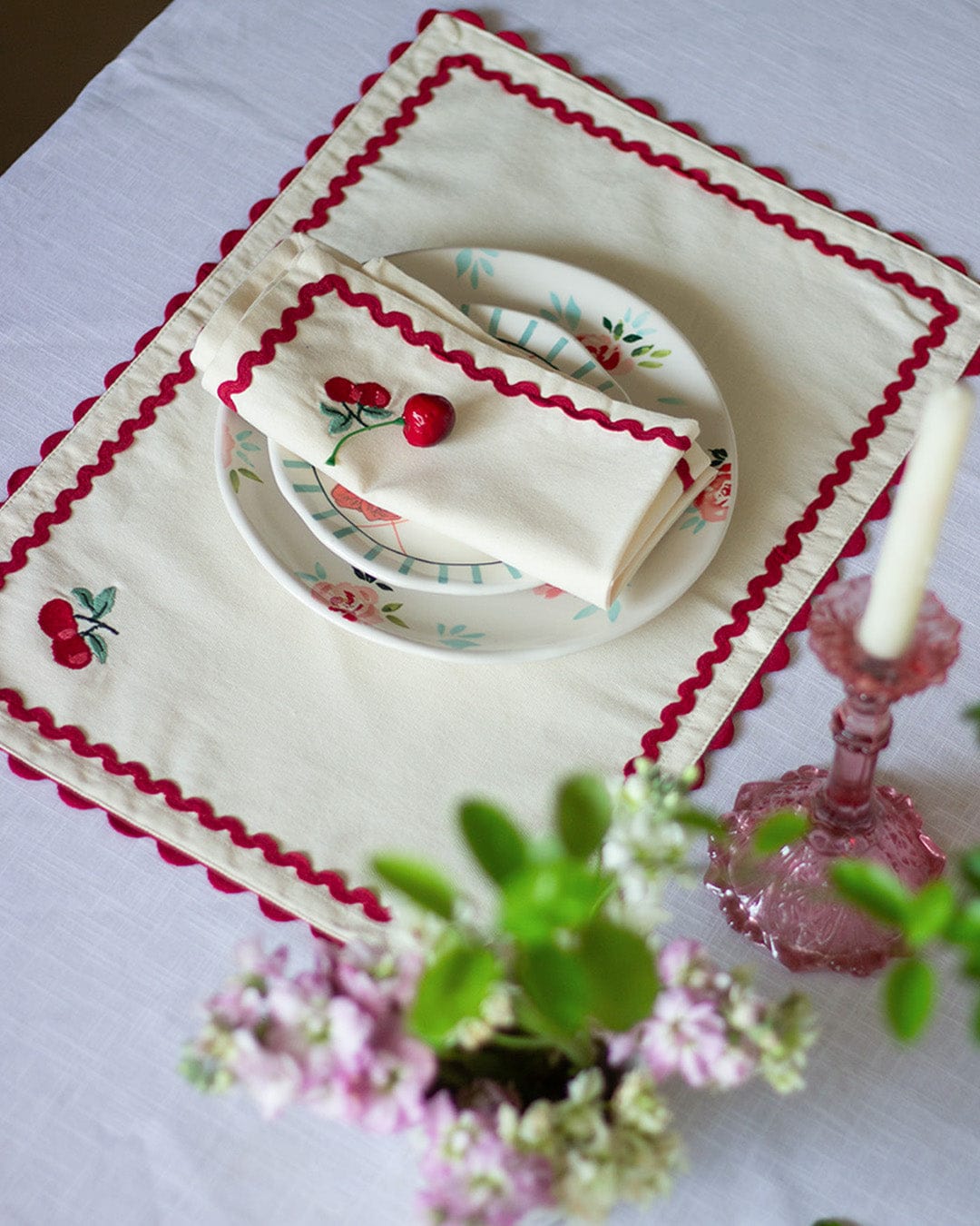 Cherry Crush Embroidered Placemats - Set of 6 | The Wishing Chair