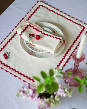 Cherry Crush Embroidered Placemats - Set of 6