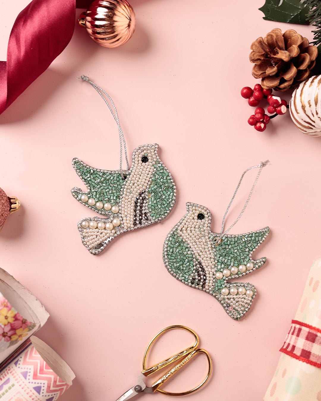 Christmas Doves Christmas Ornaments - Set of 2