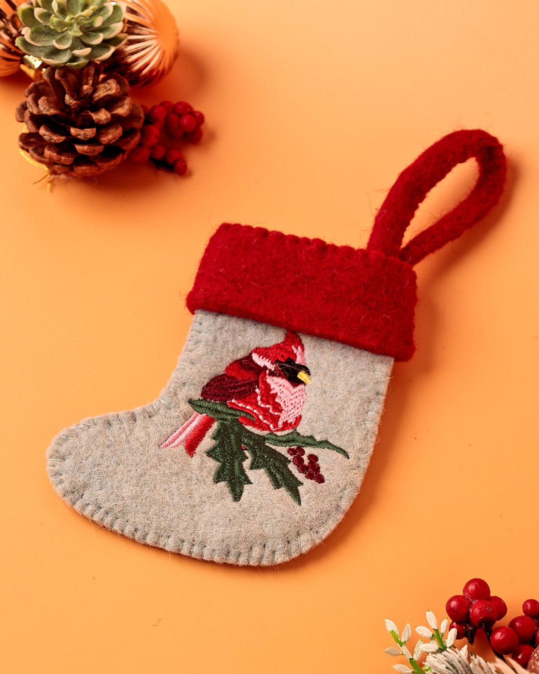 Christmas Red Robin Felt Stocking Xmas Ornament