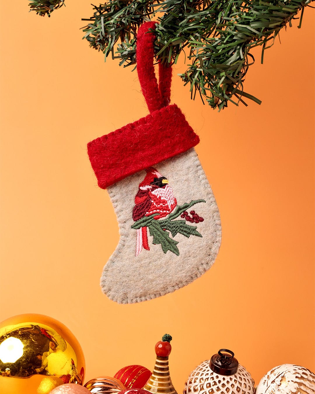 Christmas Red Robin Felt Stocking Xmas Ornament