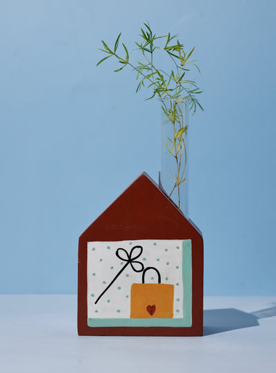 Cozy Corner Handpainted Wooden Bud Vase