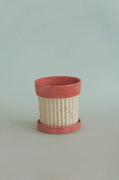 Crinkle Pop Ceramic Planter with Plate