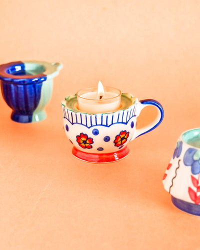 Dahlia Dawn Handpainted Tealight Holders - Set of 3