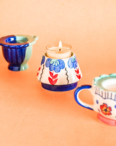 Dahlia Dawn Handpainted Tealight Holders - Set of 3