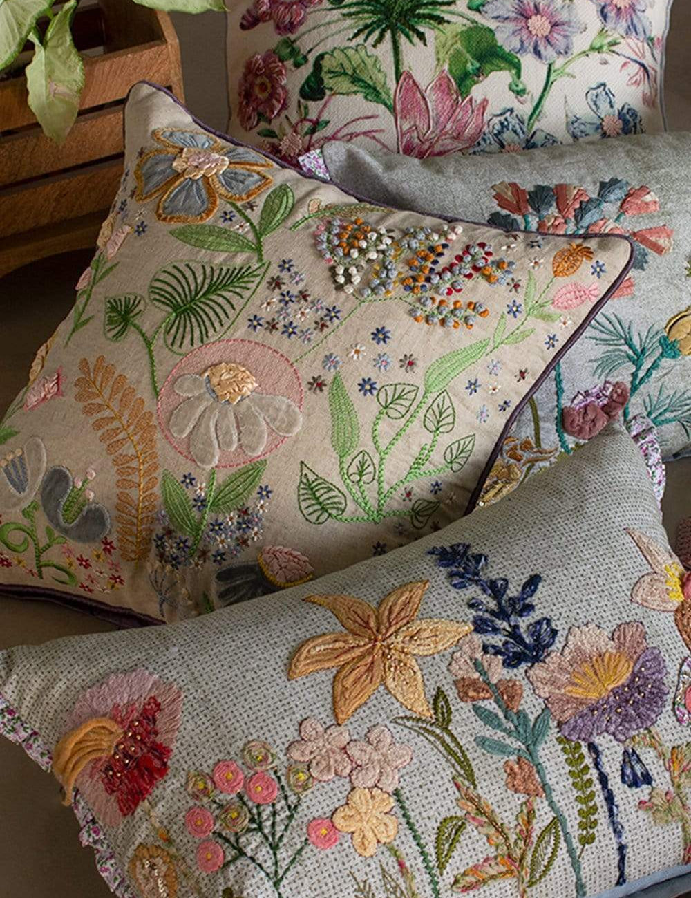 Daisy Embroidered Cushion Cover