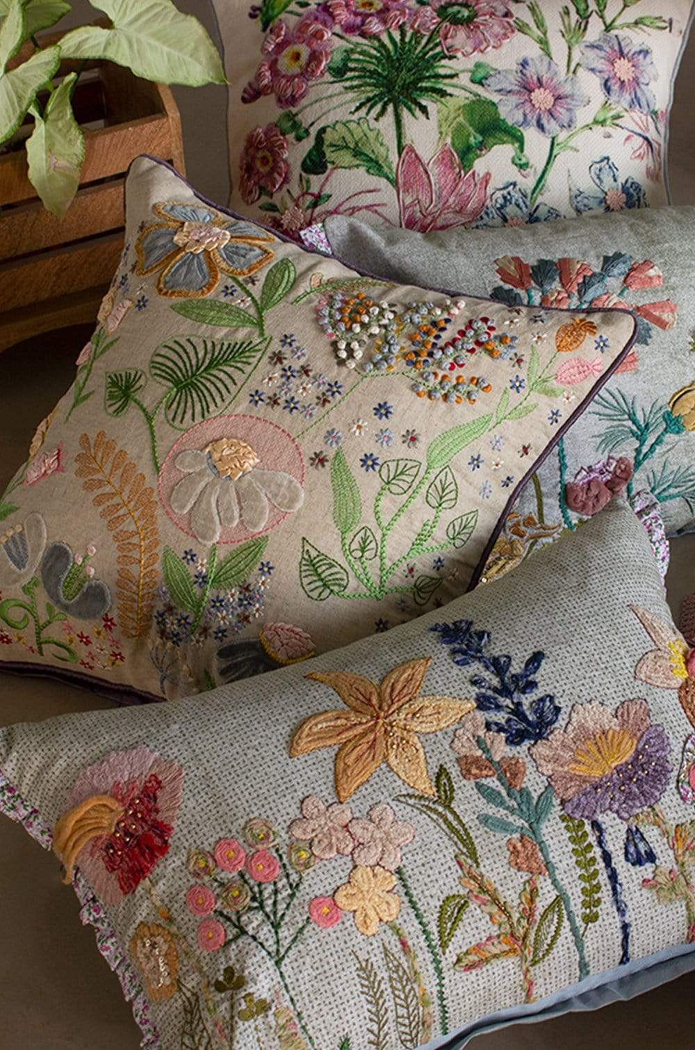 Daisy Embroidered Cushion Cover
