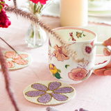 Daisy Hand Embroidery Beaded Coasters -Set of 4
