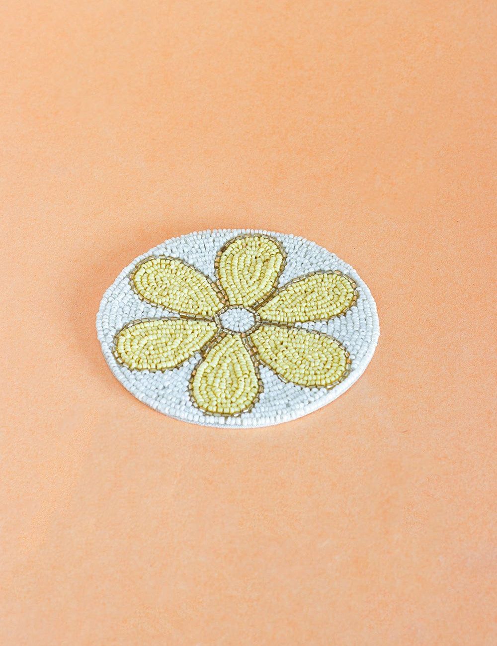 Daisy Hand Embroidery Beaded Coasters -Set of 4